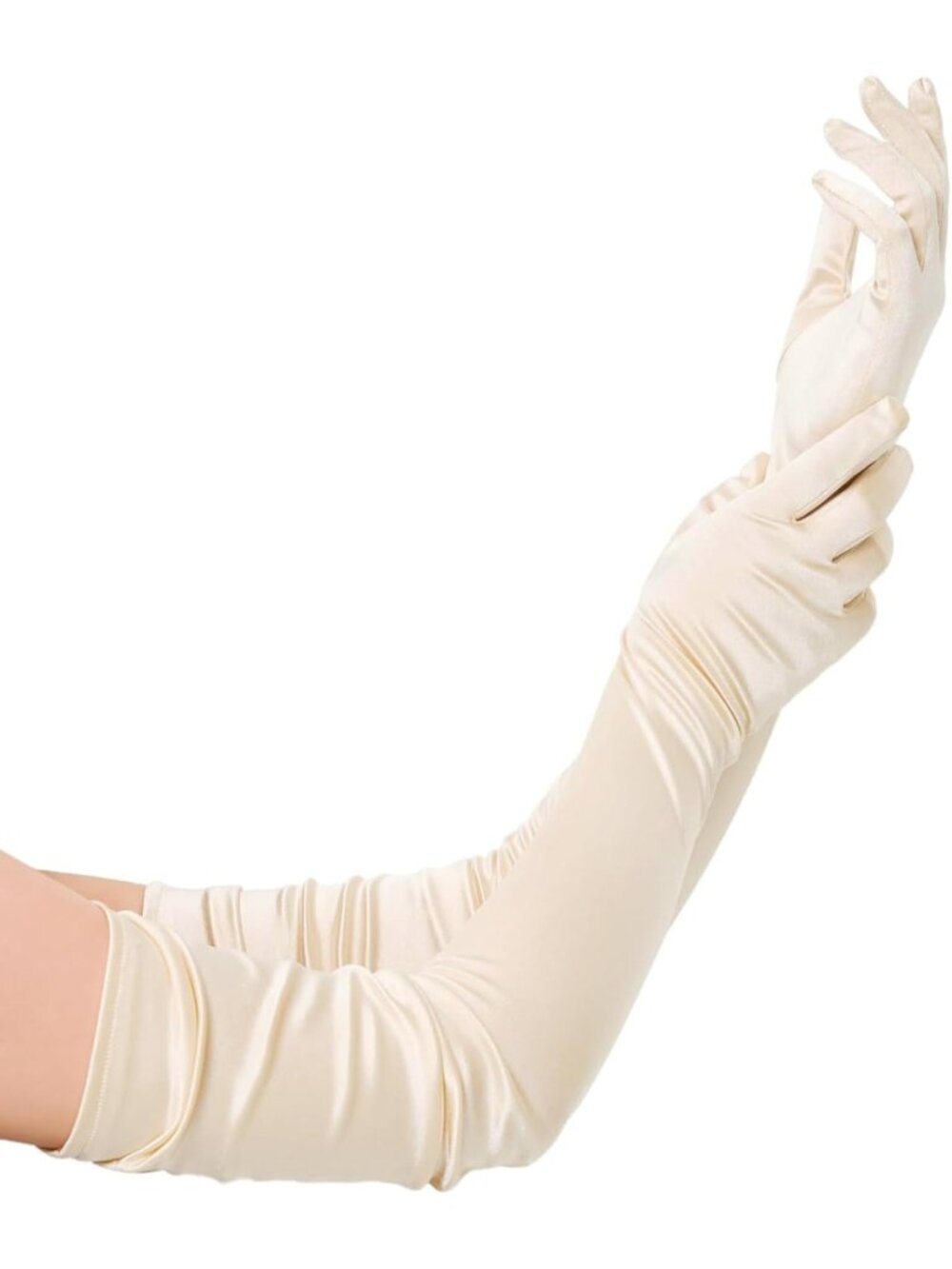 Women Champagne Stretchy Satin Upper Arm Length 1920s Flapper Long Opera Gloves